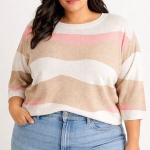 Torrid Cropped Sweater 3X Plus Size Pink Beige Striped Soft Knit Cozy NWT